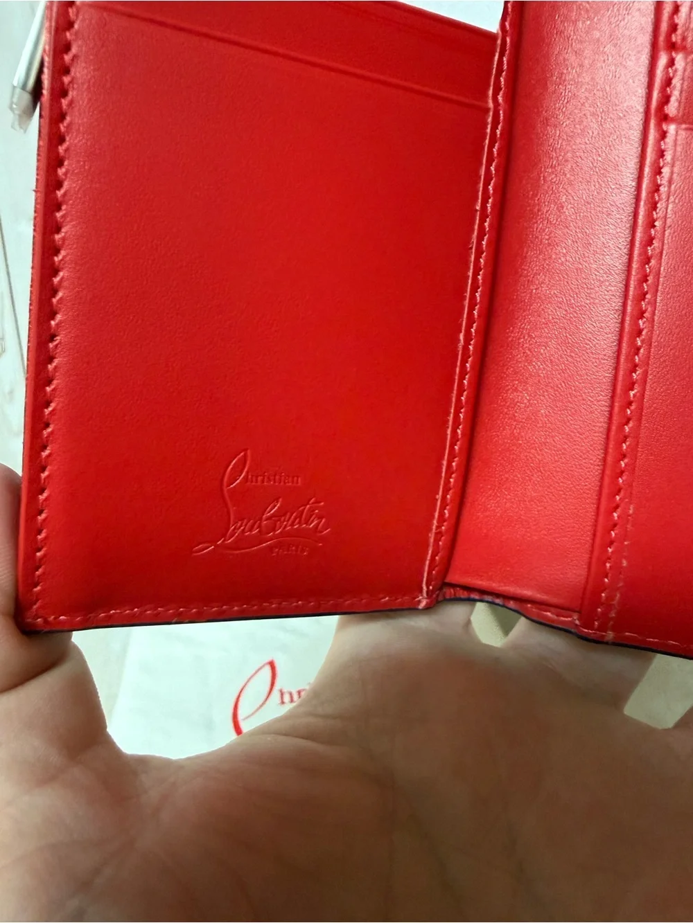 Christian Louboutin Groovy Calfskin Leather Trifold Wallet Navy